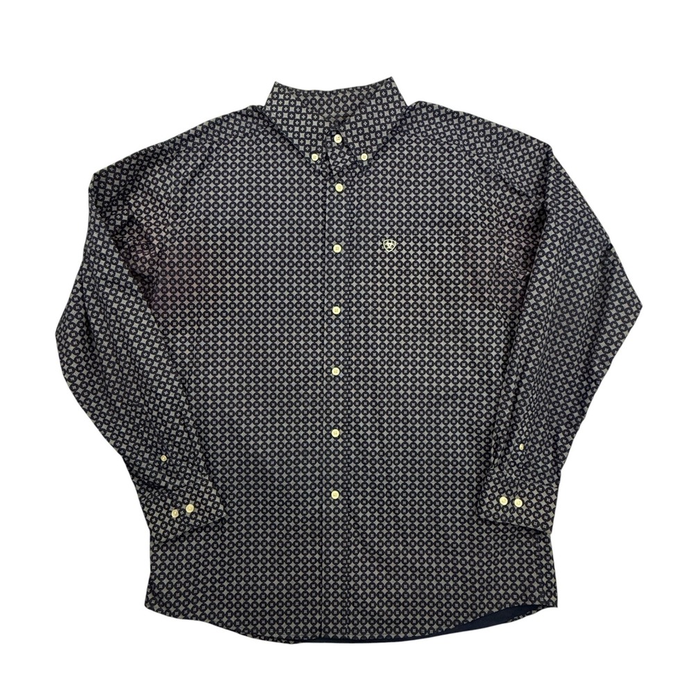 Ariat Button Down Shirt Mens Large Blue Geometric Print Long Sleeve Western